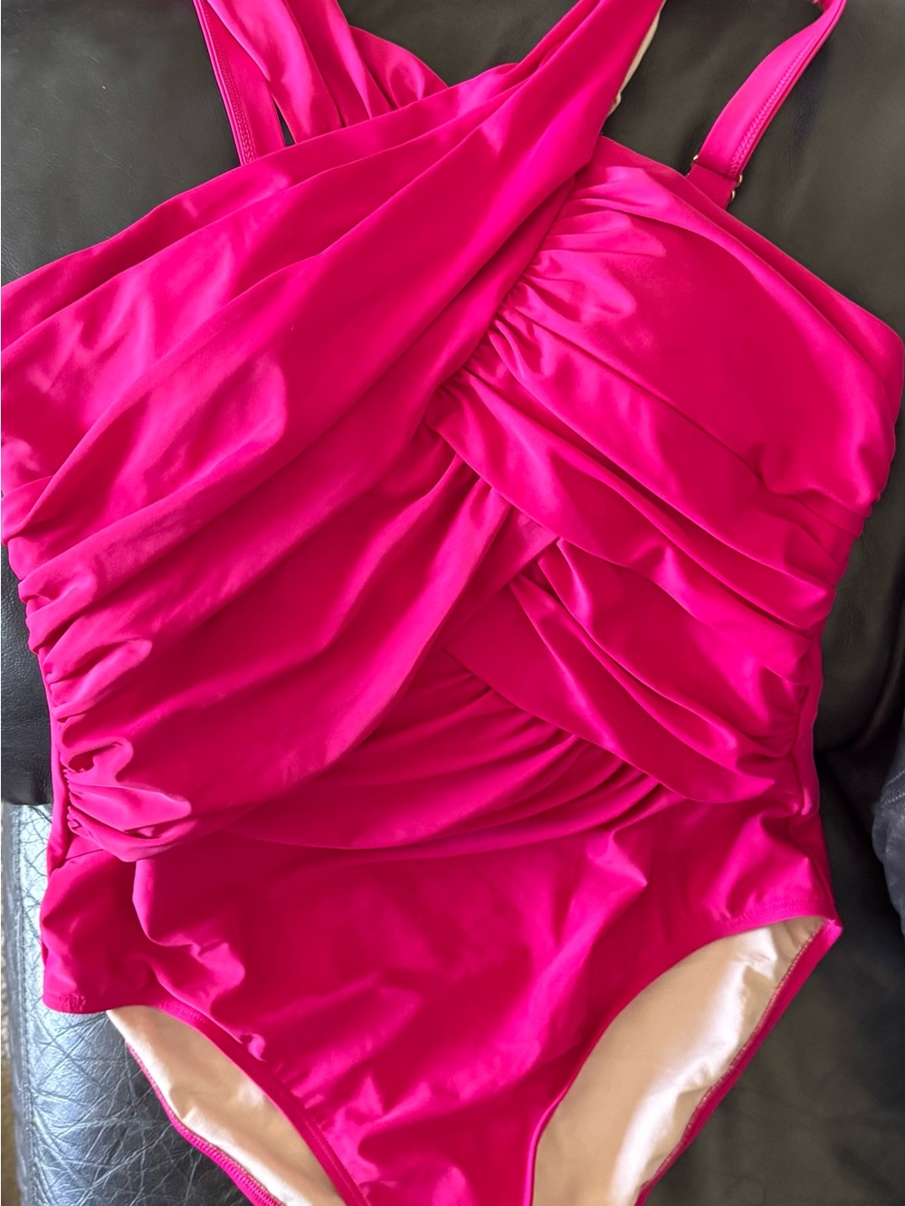 Ruched Hot Pink One-Piece Swimsuit with Adjustable Straps